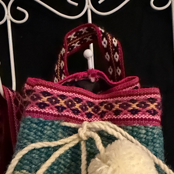 ✨ VINTAGE ✨ Baby Llama Woven Knit Crochet Nomad Bohemian Tribal Backpack Sack - Picture 4 of 4